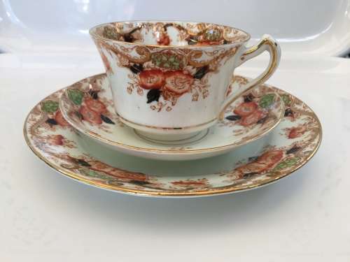 Rare Antique Royal Stafford China England Backstamp c1891-1914 Porcelain Trio - Gold Gilt
