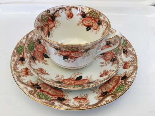 Rare Antique Royal Stafford China England Backstamp c1891-1914 Porcelain Trio - Gold Gilt