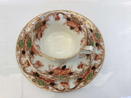 Rare Antique Royal Stafford China England Backstamp c1891-1914 Porcelain Trio - Gold Gilt