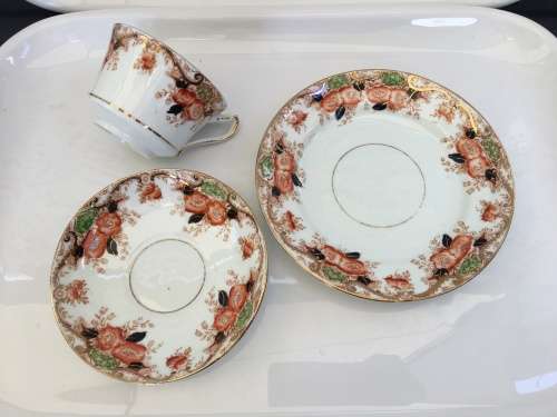 Rare Antique Royal Stafford China England Backstamp c1891-1914 Porcelain Trio - Gold Gilt