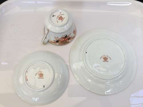 Rare Antique Royal Stafford China England Backstamp c1891-1914 Porcelain Trio - Gold Gilt