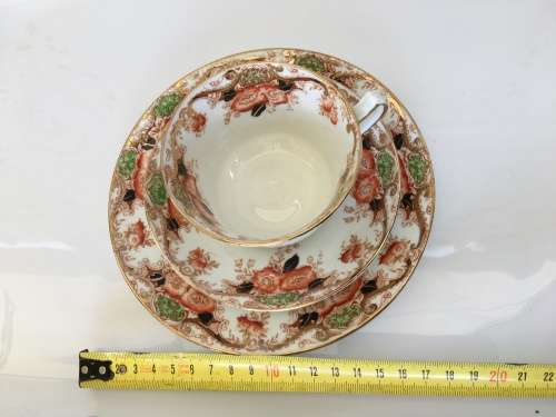 Rare Antique Royal Stafford China England Backstamp c1891-1914 Porcelain Trio - Gold Gilt