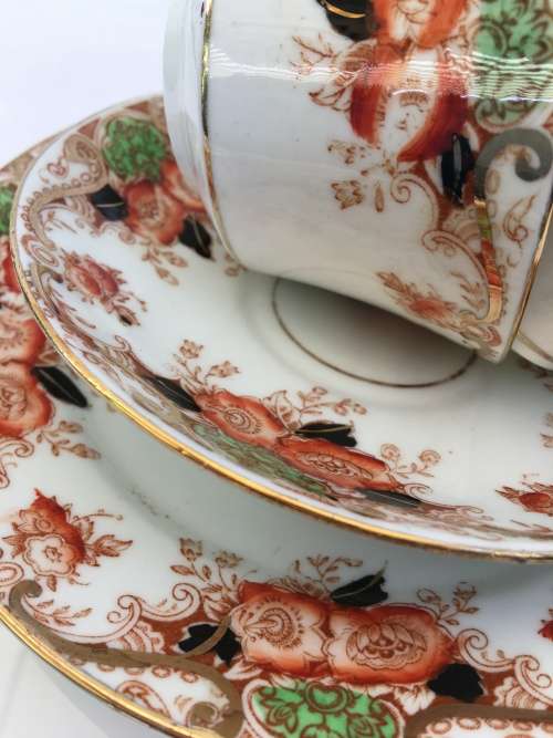 Rare Antique Royal Stafford China England Backstamp c1891-1914 Porcelain Trio - Gold Gilt