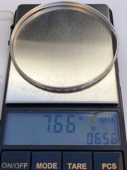 .925 STERLING SILVER SILVER 65mm BANGLE - 7.66 grams - NO MARKINGS BUT TESTED POSITIVE
