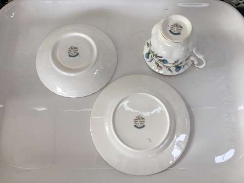 Royal Albert Brigadoon Fine China Trio, Std Size Montrose Shape Cup Pink & Blue Thistle, Gold Gilt.
