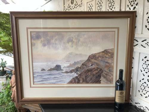 MATT LOUWRENS (1936 - ) - FAMOUS LISTED SA ARTIST - HUGE WATERCOLOR SEASCAPE IN A GORGEOUS FRAME