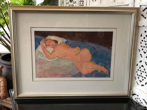 STUNNING FRAMED PASTEL ON PAPER NUDE BY MARY HART DATED 1995 AND SIGNED