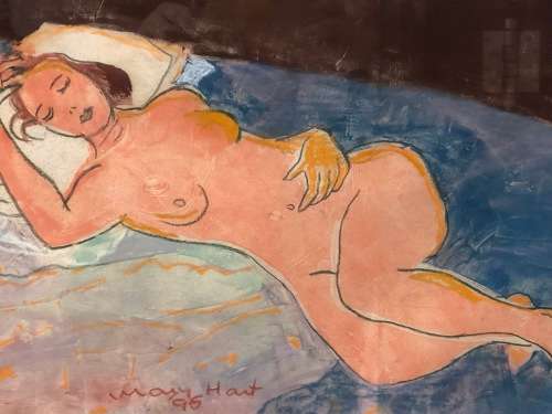 STUNNING FRAMED PASTEL ON PAPER NUDE BY MARY HART DATED 1995 AND SIGNED