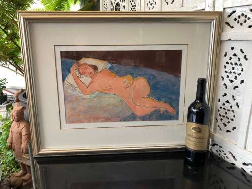 STUNNING FRAMED PASTEL ON PAPER NUDE BY MARY HART DATED 1995 AND SIGNED