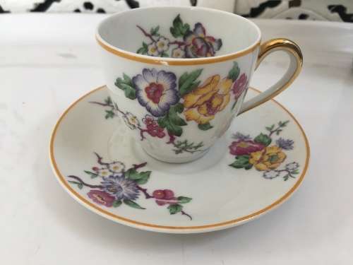 Delightful B & Co Bernardaud Limoges France 1900-1979  demitasse cup and saucer Floral & Gold Gilt
