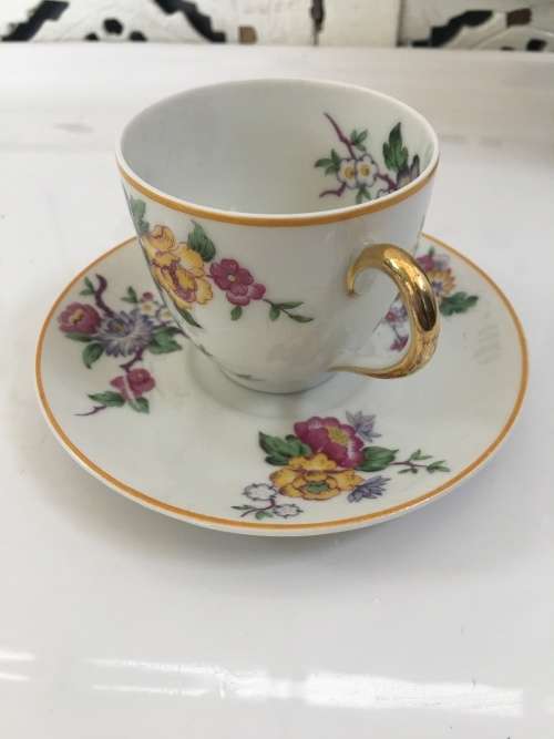 Delightful B & Co Bernardaud Limoges France 1900-1979  demitasse cup and saucer Floral & Gold Gilt
