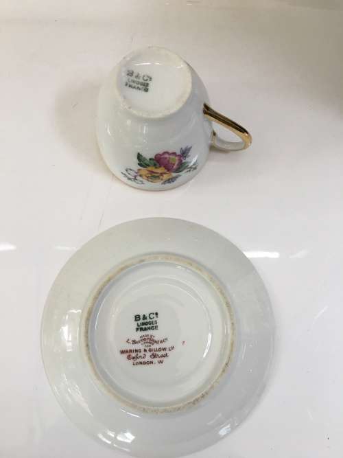 Delightful B & Co Bernardaud Limoges France 1900-1979  demitasse cup and saucer Floral & Gold Gilt