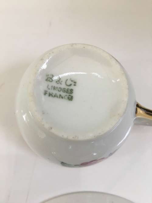 Delightful B & Co Bernardaud Limoges France 1900-1979  demitasse cup and saucer Floral & Gold Gilt