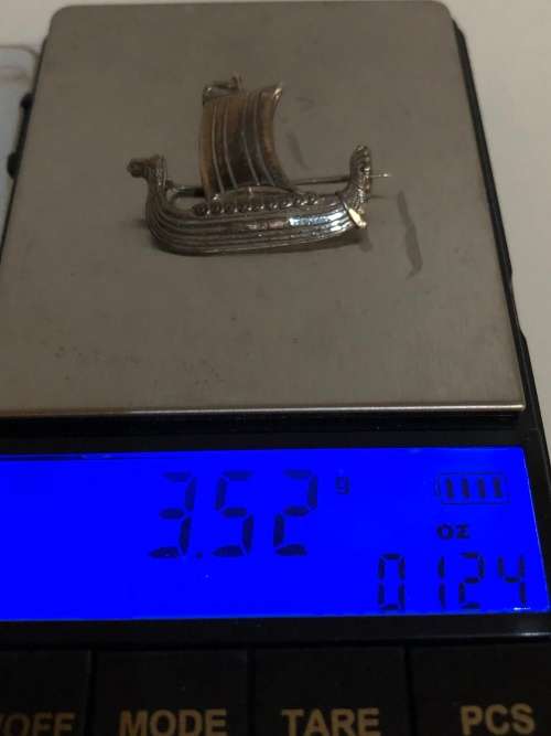 WOW !!! KRISTIAN HESTENES (1873 - 1928) SILVER VIKING SHIP BROOCH - CLEARLY MARKED 830s - NORWEGIAN
