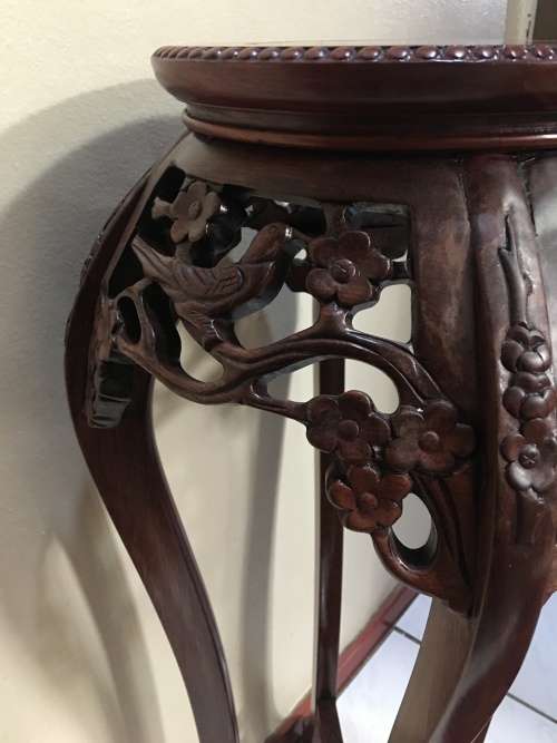 Amazing Collectors Antique Chinese Hand Carved Bird & Blossom Wooden Pot Stand