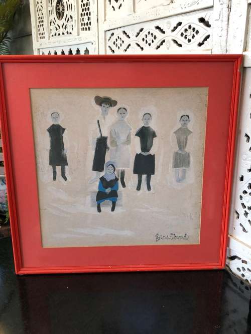 INVESTMENT ART !! - RICHARD HOWARD (1912 - 1996) AMERICAN ARTIST - " AMISH CHILDREN" QUACHE ON PAPER