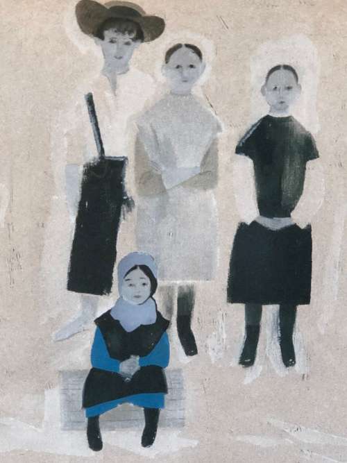 INVESTMENT ART !! - RICHARD HOWARD (1912 - 1996) AMERICAN ARTIST - " AMISH CHILDREN" QUACHE ON PAPER