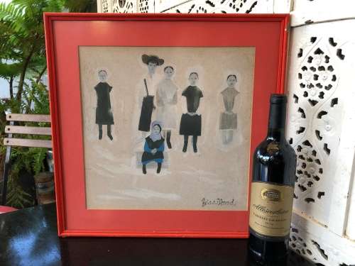 INVESTMENT ART !! - RICHARD HOWARD (1912 - 1996) AMERICAN ARTIST - " AMISH CHILDREN" QUACHE ON PAPER