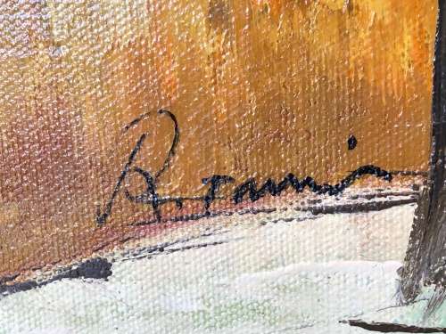 WOW !!! STUNNING OIL ON BOARD - EUROPEAN STREET SCENE - FRAMED AND SIGNED R.TAMIN ?