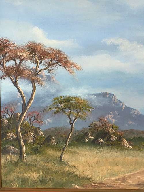 INVESTMENT ART !!! PIET HOLTHUYSEN - STUNNING LARGE OIL ON BOARD LANDSCAPE - NAT PARK NYANGA 1984