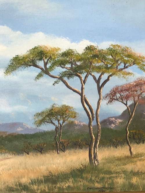 INVESTMENT ART !!! PIET HOLTHUYSEN - STUNNING LARGE OIL ON BOARD LANDSCAPE - NAT PARK NYANGA 1984