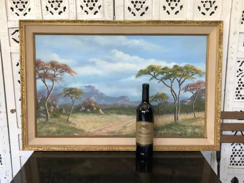 INVESTMENT ART !!! PIET HOLTHUYSEN - STUNNING LARGE OIL ON BOARD LANDSCAPE - NAT PARK NYANGA 1984