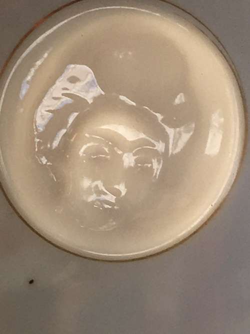 Lovely Japanese Kutani Moriage Geisha Lithophane Tea Trio, Theme, Tea Down by The River. Pre 1945s