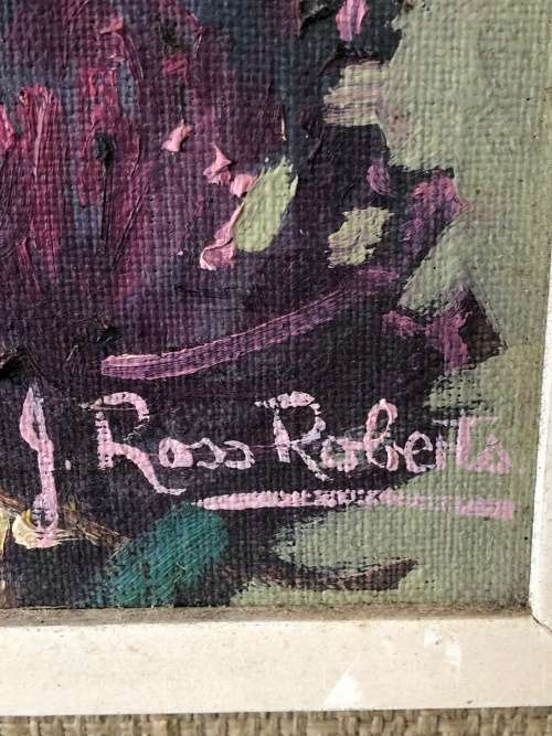 LOVELY OIL ON CANVAS STUCK TO BOARD OF PROTEAS - SIGNED BY J. ROSS ROBERTS