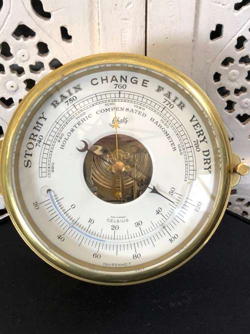 WOW !! VINTAGE SCHATZ ROYAL MARINER PRECISION COMPENSATED BAROMETER WITH THERMOMETER