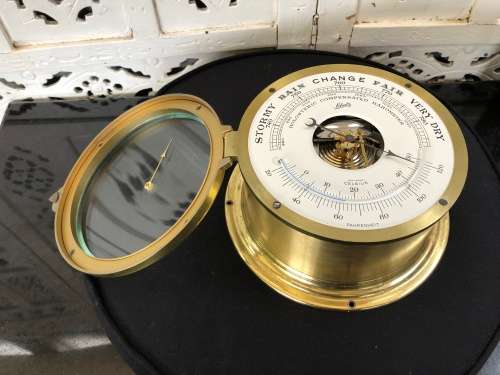 WOW !! VINTAGE SCHATZ ROYAL MARINER PRECISION COMPENSATED BAROMETER WITH THERMOMETER