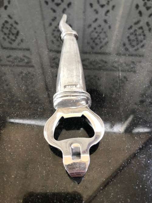 WOW !!! VINTAGE CARROL BOYES PEWTER BOTTLE / CAN OPENER - TORCH PATTERN