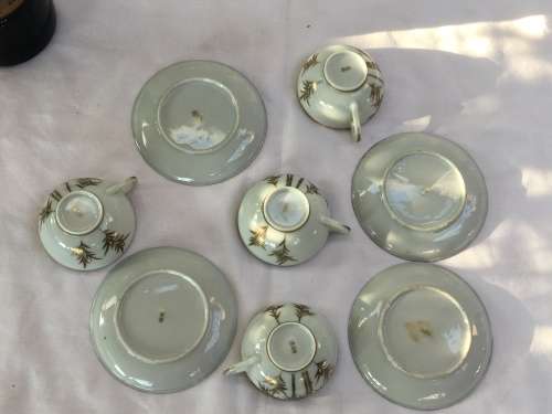 Lot 4 Lovely Delicate Japanese Old Satsuma Marked Gold Gilt Bamboo Pattern Eggshell Porcelain Duos