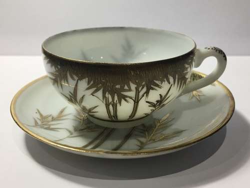 Lot 4 Lovely Delicate Japanese Old Satsuma Marked Gold Gilt Bamboo Pattern Eggshell Porcelain Duos