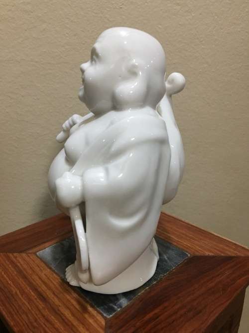 Beautiful Collectible Vintage Chinese Blanc De Chine Porcelain Figurine of Laughing Buddha