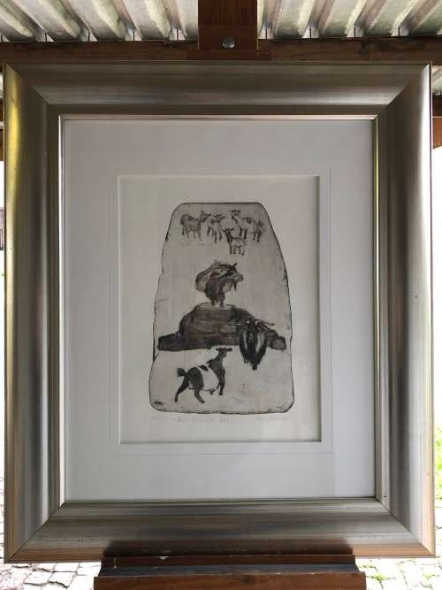 WOW !!! ROMY SIEBERT GERMAN ARTIST HUGE FRAMED ORIGINAL ETCHING No 17/50 ROSTOCK ZOO 2003