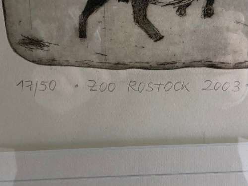 WOW !!! ROMY SIEBERT GERMAN ARTIST HUGE FRAMED ORIGINAL ETCHING No 17/50 ROSTOCK ZOO 2003