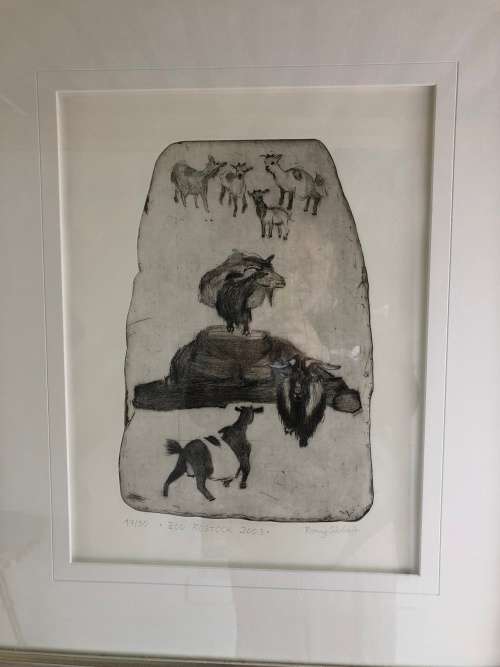 WOW !!! ROMY SIEBERT GERMAN ARTIST HUGE FRAMED ORIGINAL ETCHING No 17/50 ROSTOCK ZOO 2003