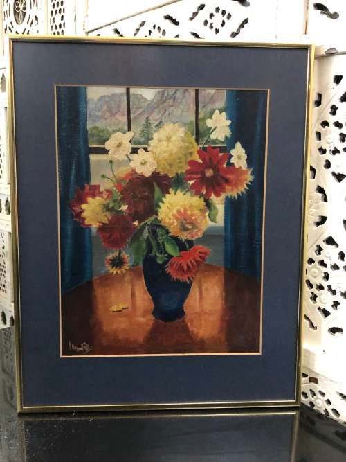 GORGEOUS JOHN H MANTELL ORIGINAL STILL LIFE OF FLOWERS OIL ON BOARD PAINTING - FRAMED , SIGNED