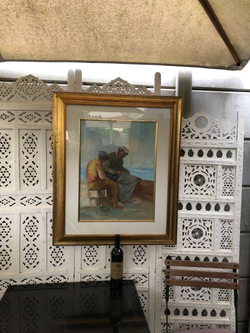 WOW !!! FREDA VAN DER MERWE (1954 -) SA ARTIST - LARGE OIL PAINTING "FISHERMEN" - READY TO HANG
