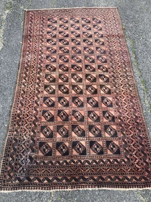 OLD VINTAGE WORN PURE WOOL HAND KNOTTED BOKHARA PERSIAN CARPET 2300 X 1270mm