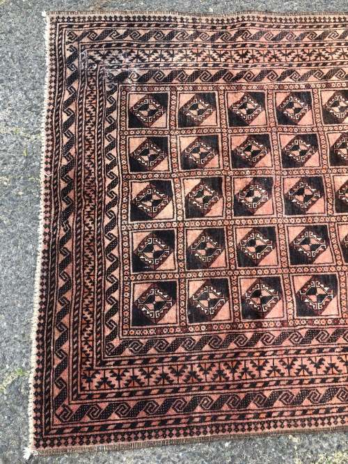 OLD VINTAGE WORN PURE WOOL HAND KNOTTED BOKHARA PERSIAN CARPET 2300 X 1270mm