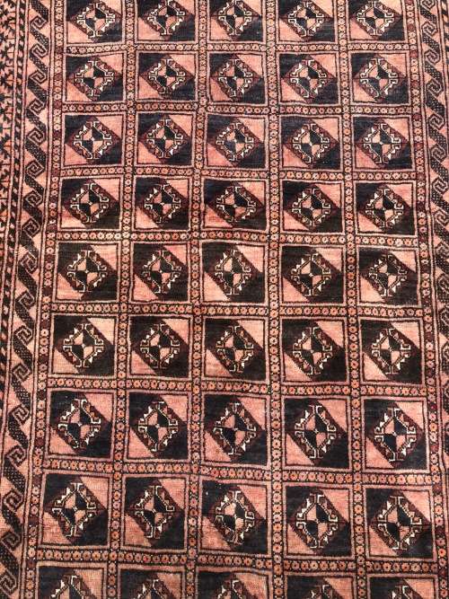 OLD VINTAGE WORN PURE WOOL HAND KNOTTED BOKHARA PERSIAN CARPET 2300 X 1270mm