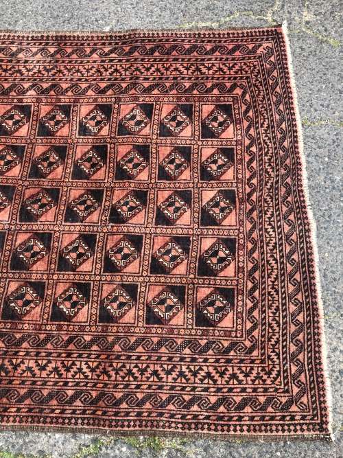 OLD VINTAGE WORN PURE WOOL HAND KNOTTED BOKHARA PERSIAN CARPET 2300 X 1270mm