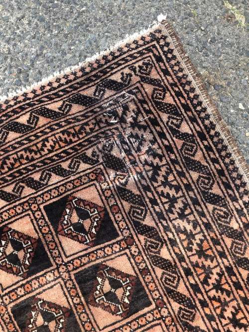 OLD VINTAGE WORN PURE WOOL HAND KNOTTED BOKHARA PERSIAN CARPET 2300 X 1270mm