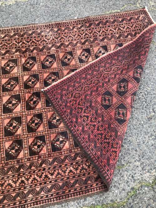 OLD VINTAGE WORN PURE WOOL HAND KNOTTED BOKHARA PERSIAN CARPET 2300 X 1270mm