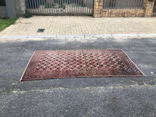 OLD VINTAGE WORN PURE WOOL HAND KNOTTED BOKHARA PERSIAN CARPET 2300 X 1270mm
