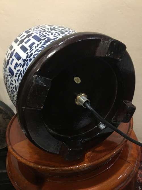 Stunning Large & Heavy Vintage Chinese Double Happiness Porcelain Lamp on Rosewood Stand