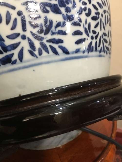 Stunning Large & Heavy Vintage Chinese Double Happiness Porcelain Lamp on Rosewood Stand