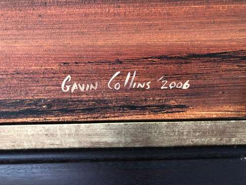 INVESTMENT ART !! SA ARTIST GAVIN COLLINS (1971 - )MASSIVE FRAMED OIL ON CANVAS - WILDEBEEST RED SKY