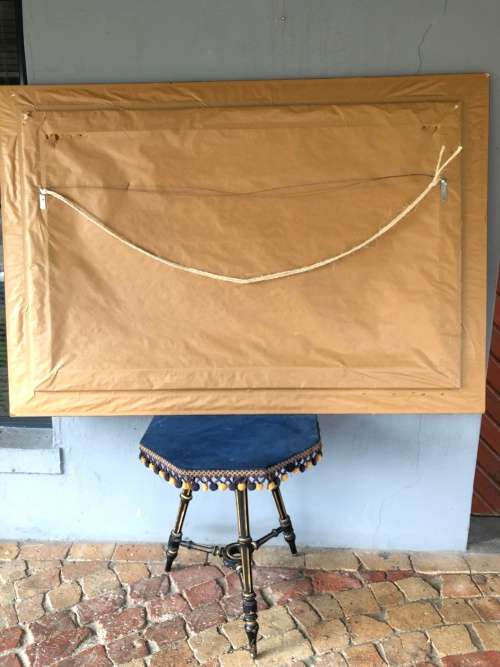 INVESTMENT ART !! SA ARTIST GAVIN COLLINS (1971 - )MASSIVE FRAMED OIL ON CANVAS - WILDEBEEST RED SKY